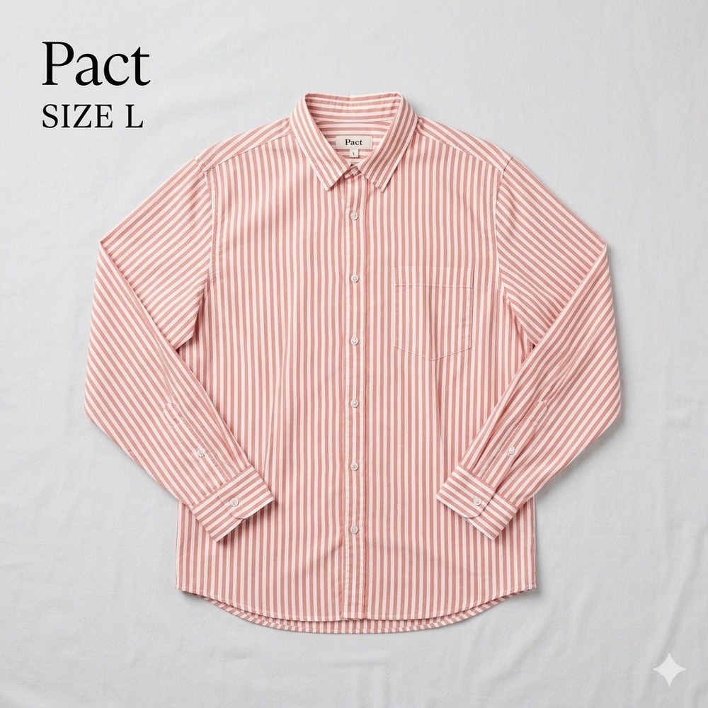 PACT Organic Minimalist Striped Button Down Shirt Large